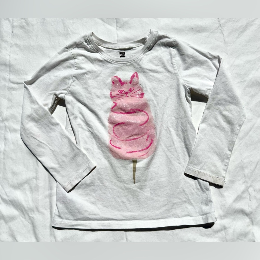 Girls Tea Collection White Long-Sleeve Tee with Pink “Catton” Candy size size 6